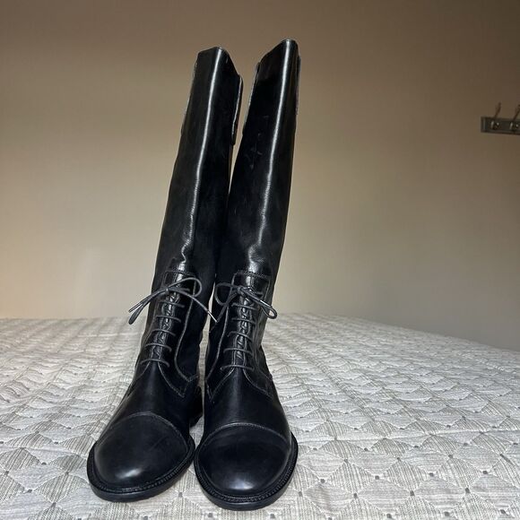 Joan & David Black Leather Lace Up Knee High Tall Riding Boot Women US 6 Italy - Picture 10 of 16